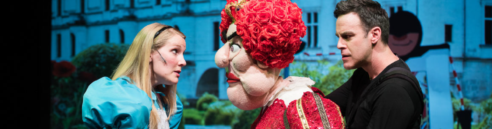 DLUX puppets depicting two actors and a puppet portraying Alice in Wonderland