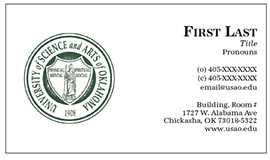 Business Card for Faculty and Staff, with the university seal in green