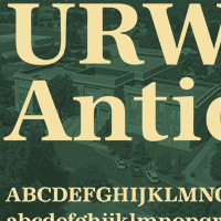 Light green font example overlaid on a dark green historic building