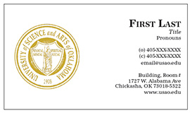 Business Card for Faculty and Staff, with the university seal in ggold
