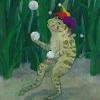 juggling toad wearing a jester hat