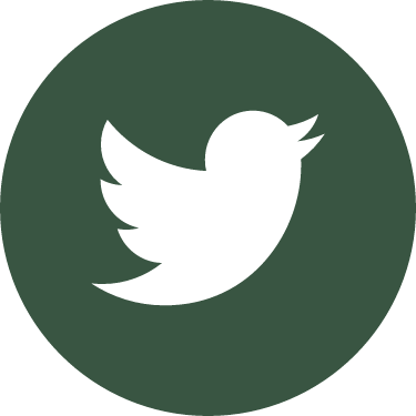 Green circle graphic with Twitter logo.