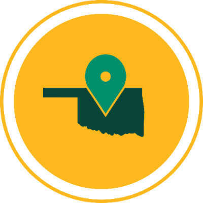 icon graphic with the state of Oklahoma and a map marker, titled Visit Campus, hyperlinked to Tour page