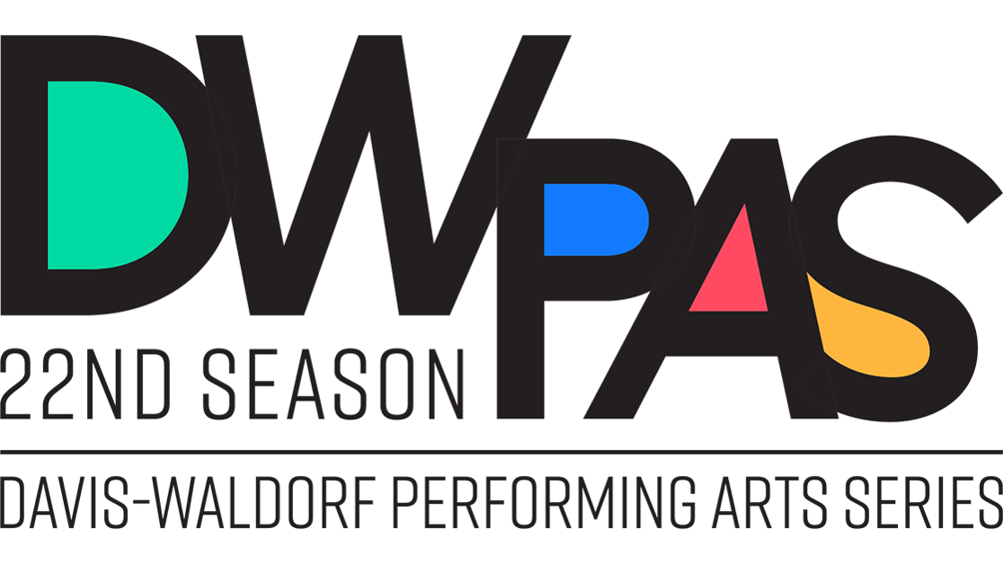 Graphic for the 2022-23 season of the Davis-Waldorf Performing Arts Series featuring the letters D W P A S with primary colors in the interior spaces