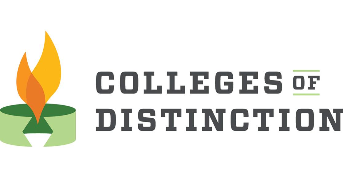 Logo of the Colleges of Distinction organization, featuring those words in all capital letter to the right of a stylized flame