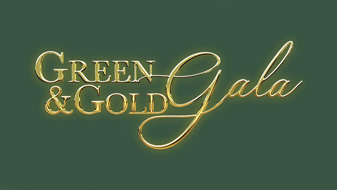 An image of the logo for the green and gold gala featuring those words in stylized gold script