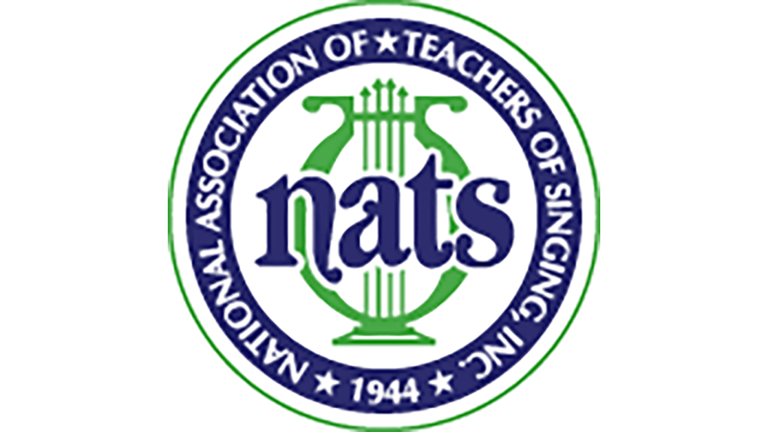 Logo of the National Association of Teachers of Singing featuring that wording surrounding a graphic of a Greek lyre