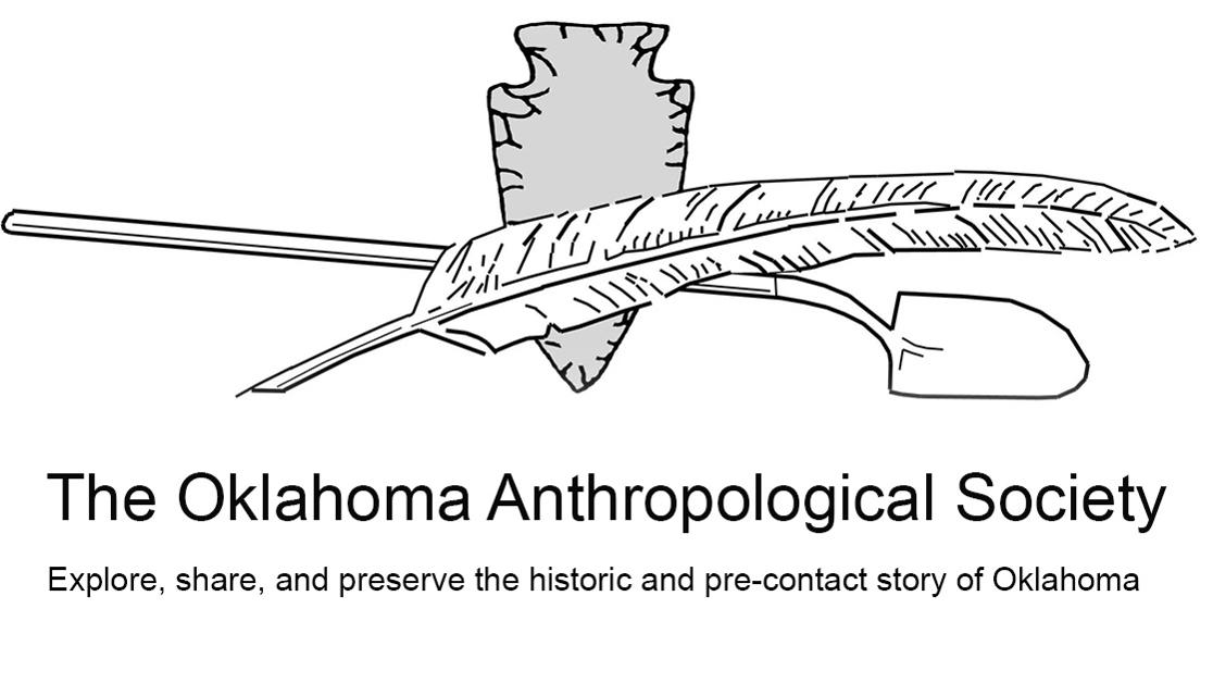 The logo of the Oklahoma Anthropological Society, featuring a feather and shovel crossed over a Native American arrowhead