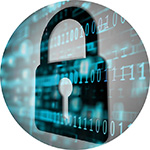 A digital illustration of a padlock symbol overlaid on a background of glowing binary code, representing cybersecurity, data protection, and secure digital communication.