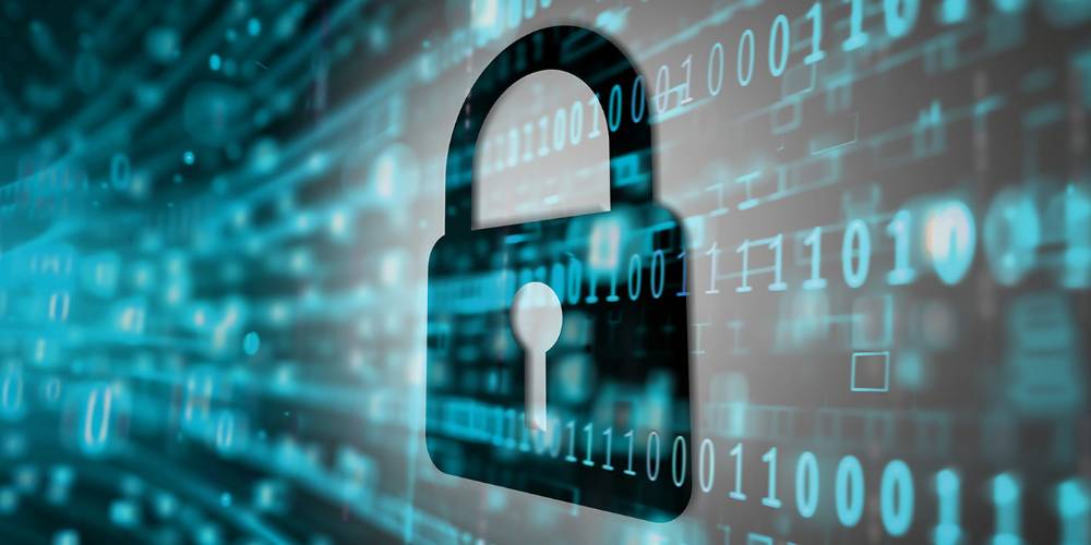 A digital illustration of a padlock symbol overlaid on a background of glowing binary code, representing cybersecurity, data protection, and secure digital communication.